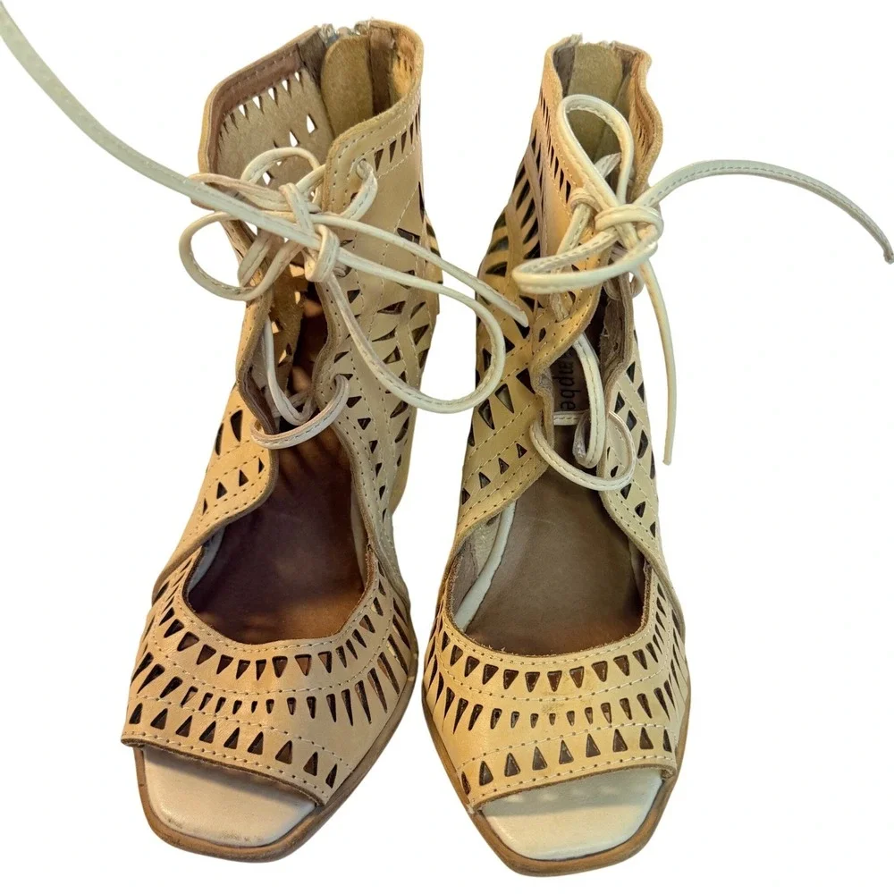 Jeffrey Campbell Ibiza Nude‎ Cutout Wedge Booties Peep Toe Women's Size 7.5